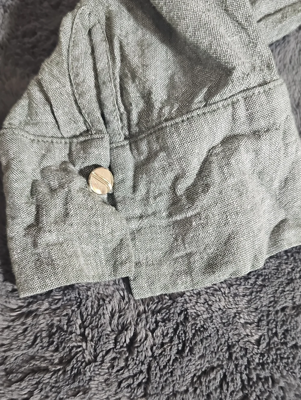 Jones New York Linen Viscose Blend V-Neck Top Green Grey Size M